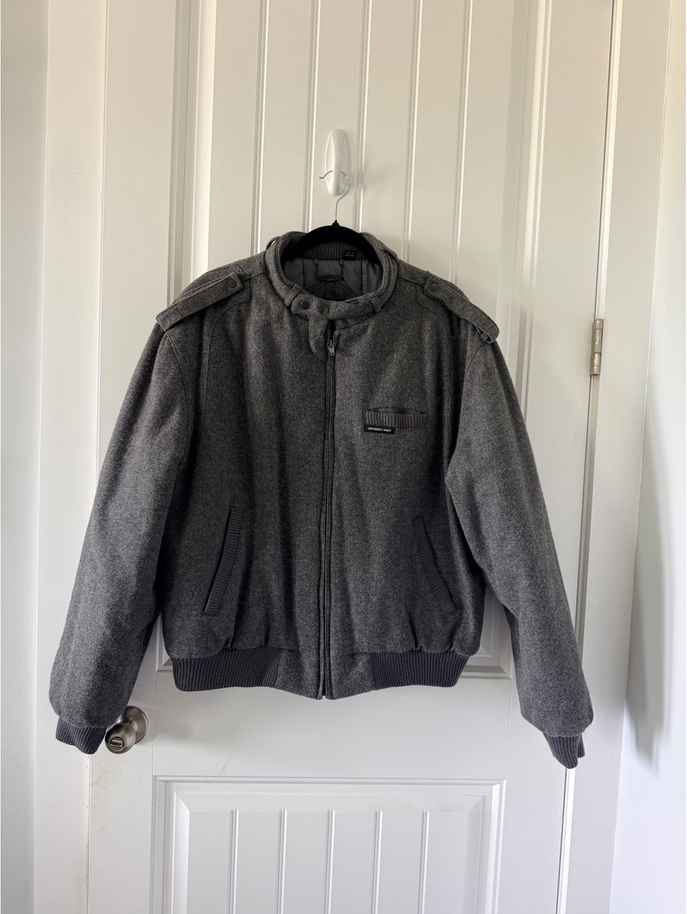 Vintage Members Only Gray 100% Wool Bomber Jacket Size 44